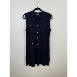 Adrianna Papell Black Sleeveless Textured Button-Front Dress M Gold Accents